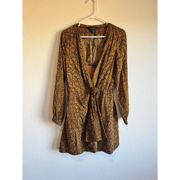 French Connection Women's Orange Brown Snakeskin Wrap Blouse Long Sleeve Chiffon - Picture 1 of 16